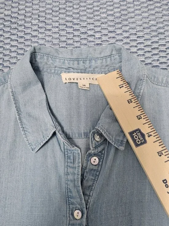 Lovestitch Button Down Tencel Denim Dress Blue Boho Short Sleeve Size Medium - Picture 4 of 6